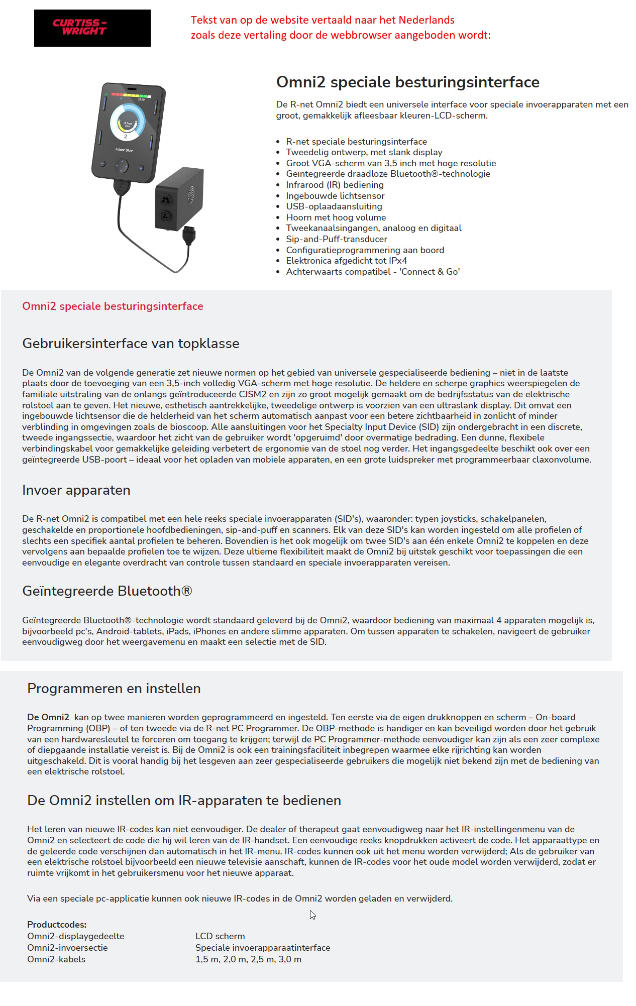 toegevoegd document 4 van Sunrise Medical uitvoering Omni2  bediening incl. Bluetooth en Infrarood  