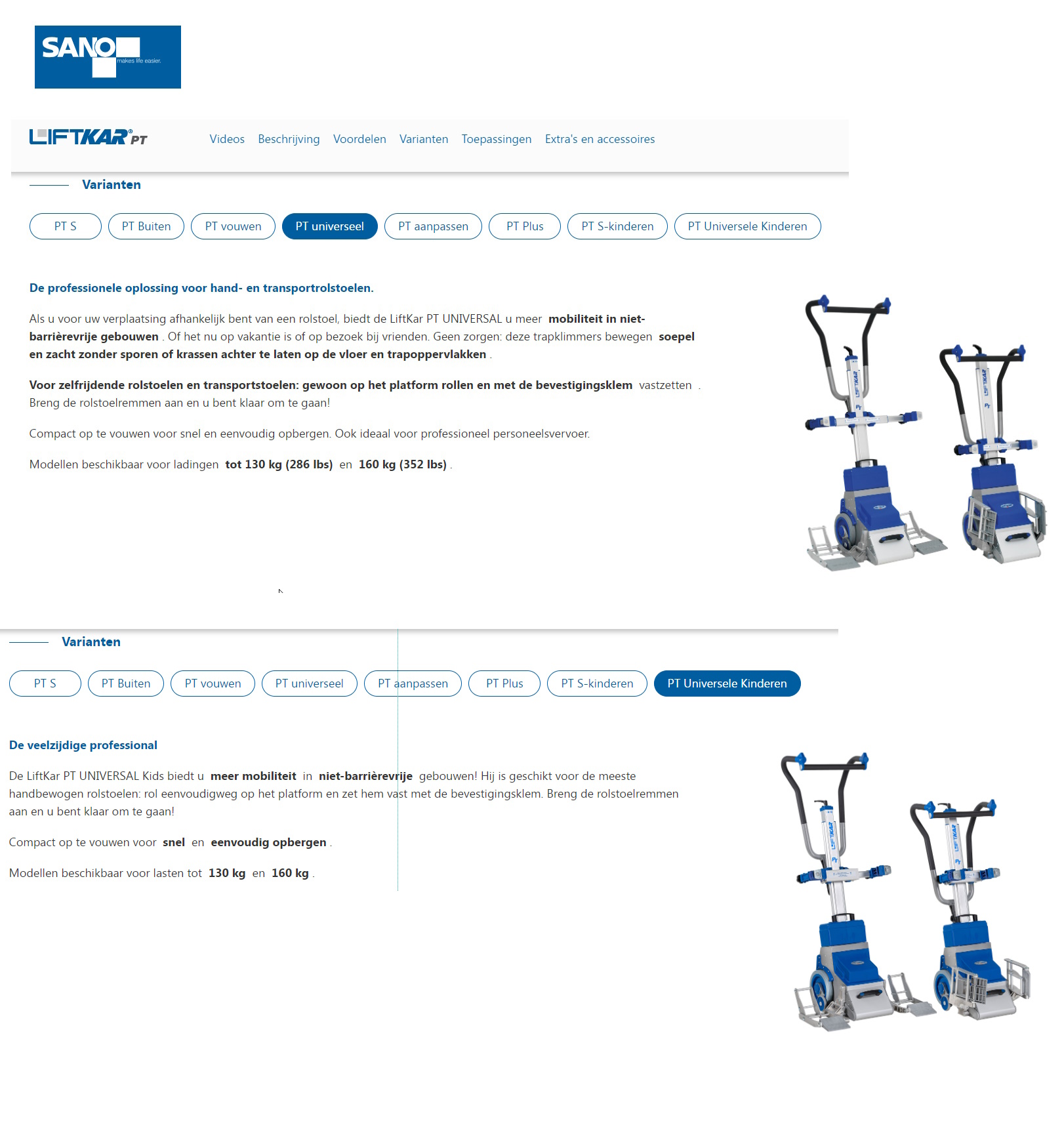 toegevoegd document 4 van Sano Liftkar PT Universeel 130 / 160 kg gebruik met uw eigen rolstoel 