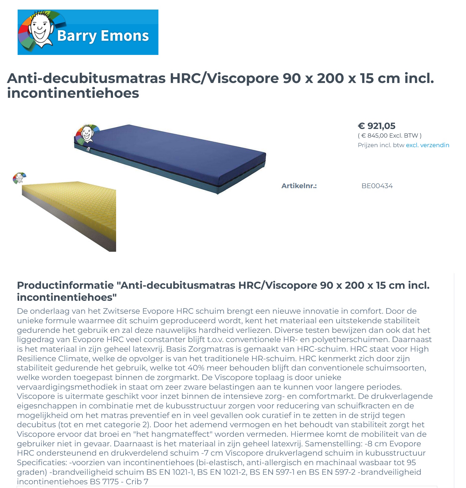 toegevoegd document 3 van Anti-decubitusmatras HRC/Viscopore 7cm drukverlagend schuim - 15 cm hoge matras  