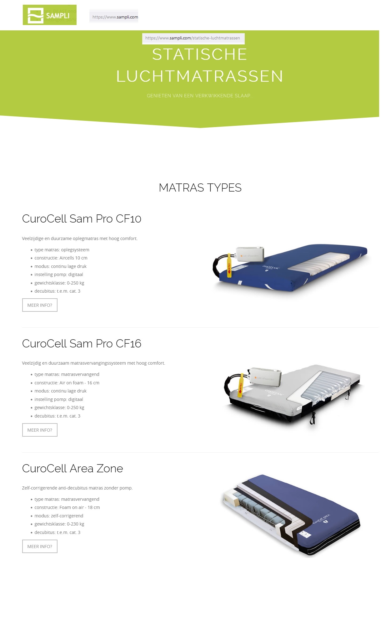 toegevoegd document 3 van CuroCell Area/Sampro matrasvervangend matras assortiment statisch luchtmatras  