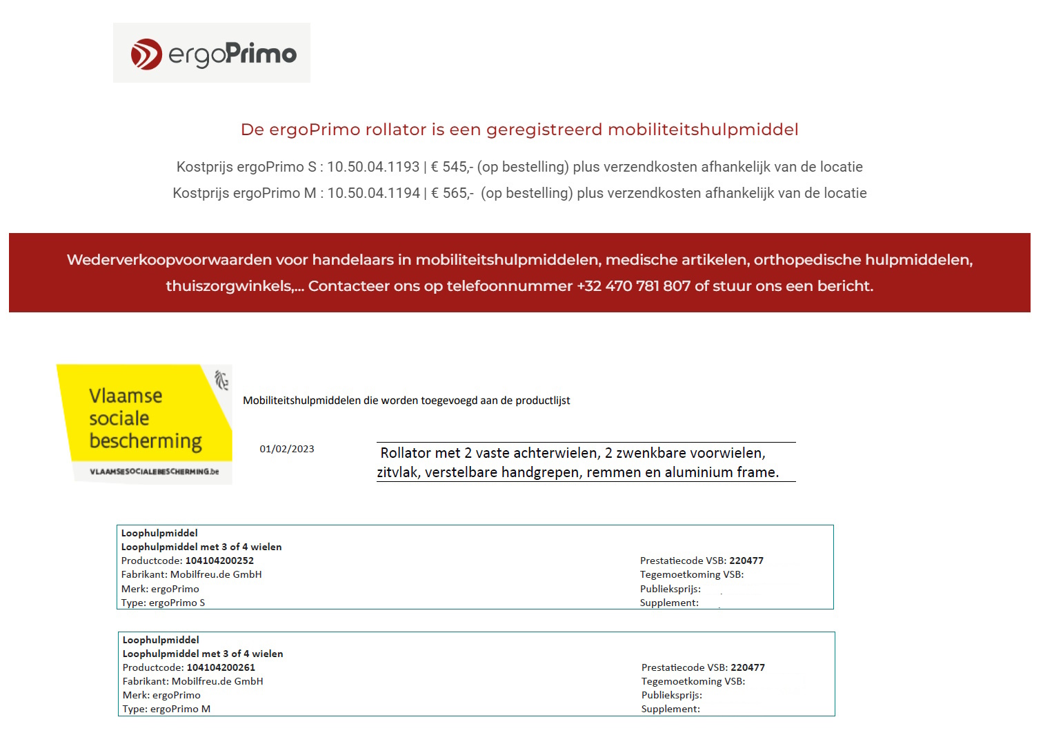 toegevoegd document 5 van ErgoPrimo S rollator / ErgoPrimo M rollator  