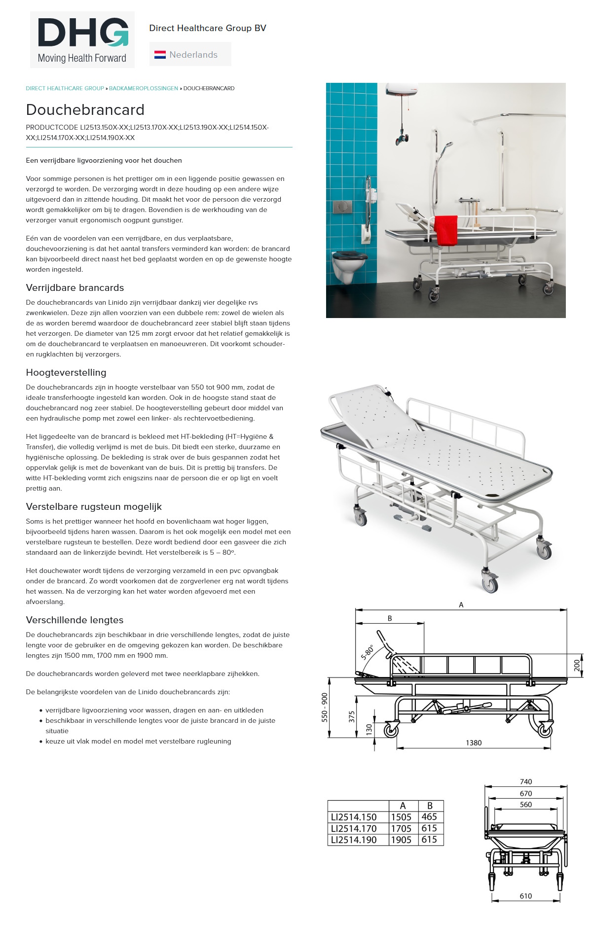 toegevoegd document 2 van Linido In hoogte verstelbare douchebrancard (met verstelbare rugsteun)  
