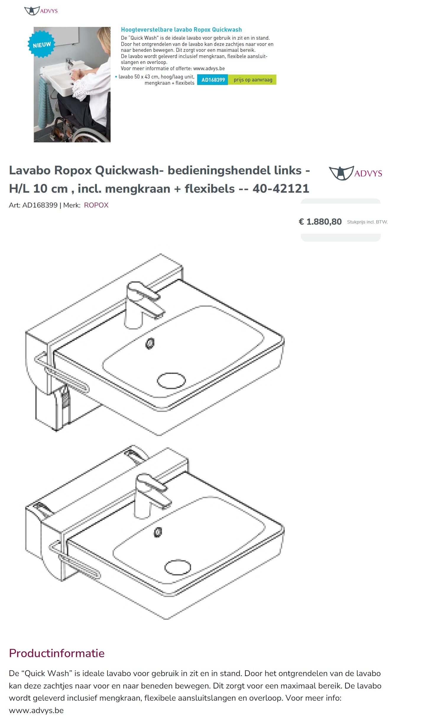 toegevoegd document 2 van Ropox Quickwash hoogteverstelbare lavabo  
