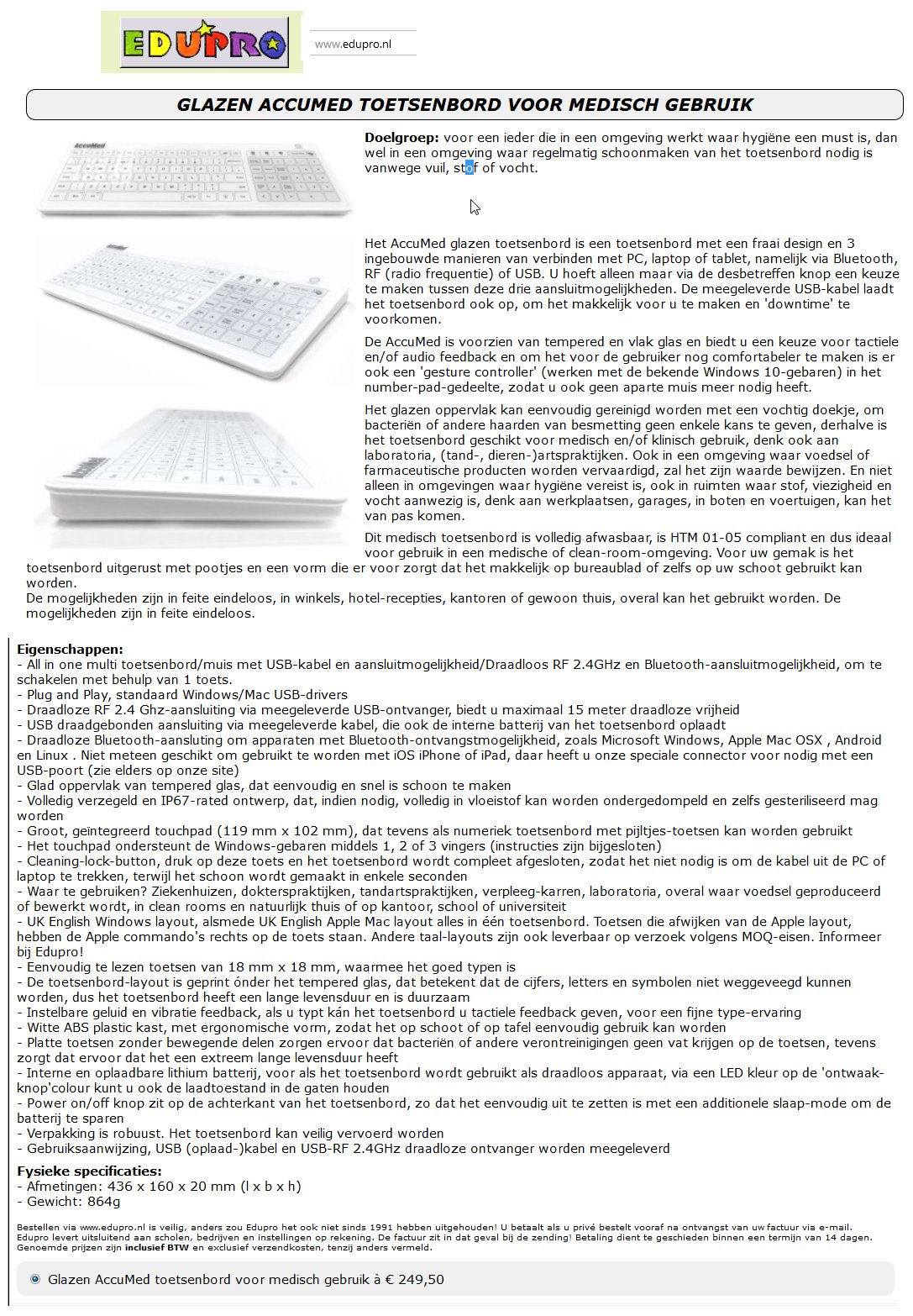 toegevoegd document 2 van Glazen Accumed toetsenbord / toetsenbord anti-bacterieel  