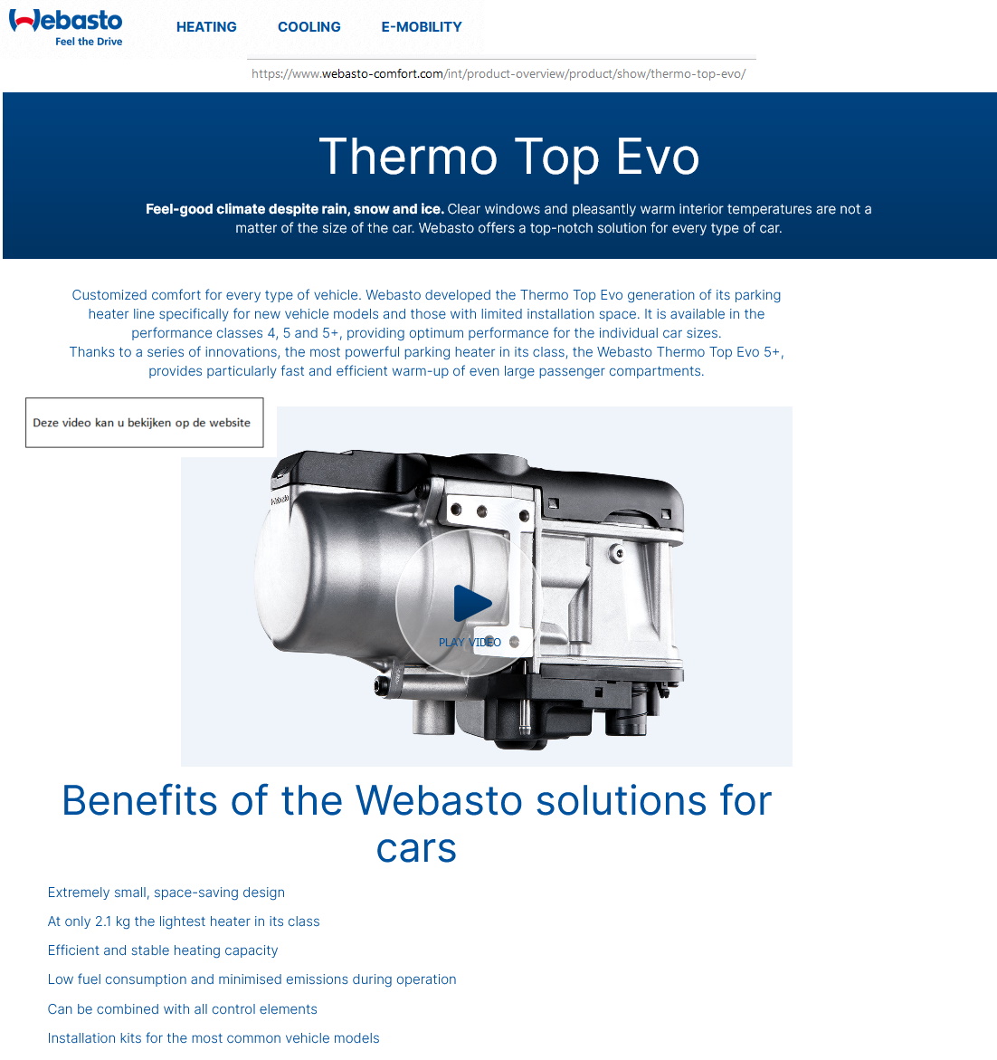 toegevoegd document 3 van Webasto Verwarming Thermotop Evo en andere  