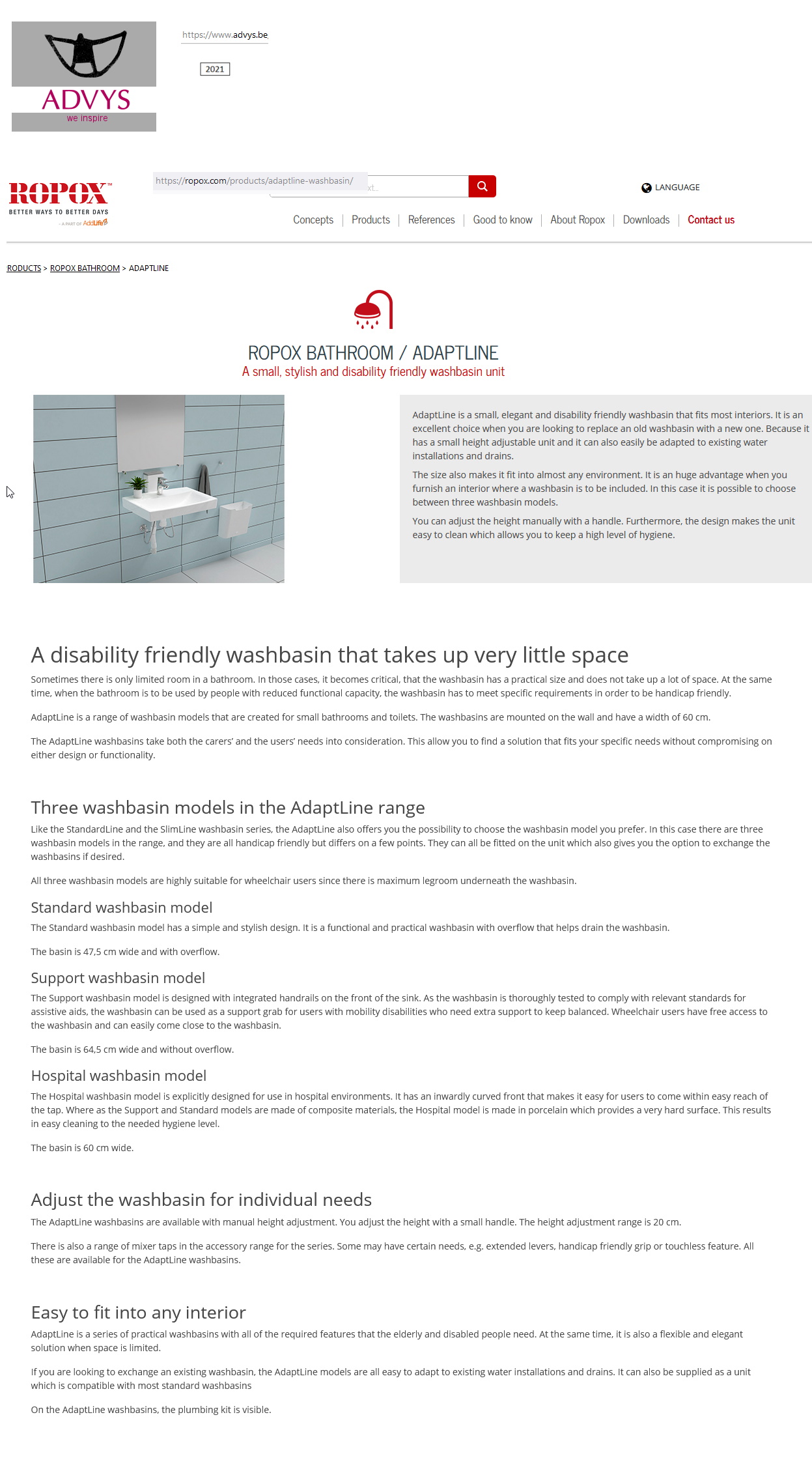 toegevoegd document 3 van Ropox Hoogteverstelbare lavabo Ropox Adaptline  