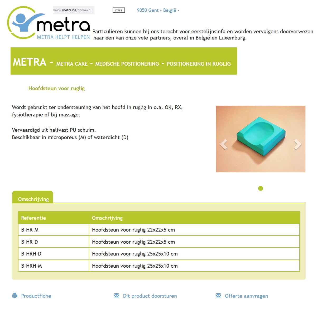 toegevoegd document 2 van Metra Hoofdsteun voor ruglig  