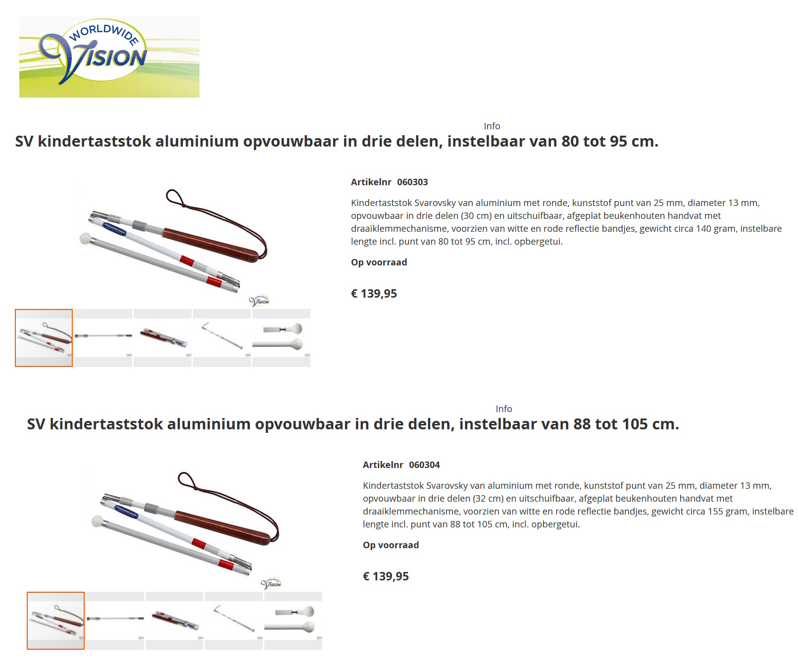 toegevoegd document 2 van Kindertaststok Svarovsky aluminium opvouwbaar drie delen  (2 afmetingen) 060303 / 060304 