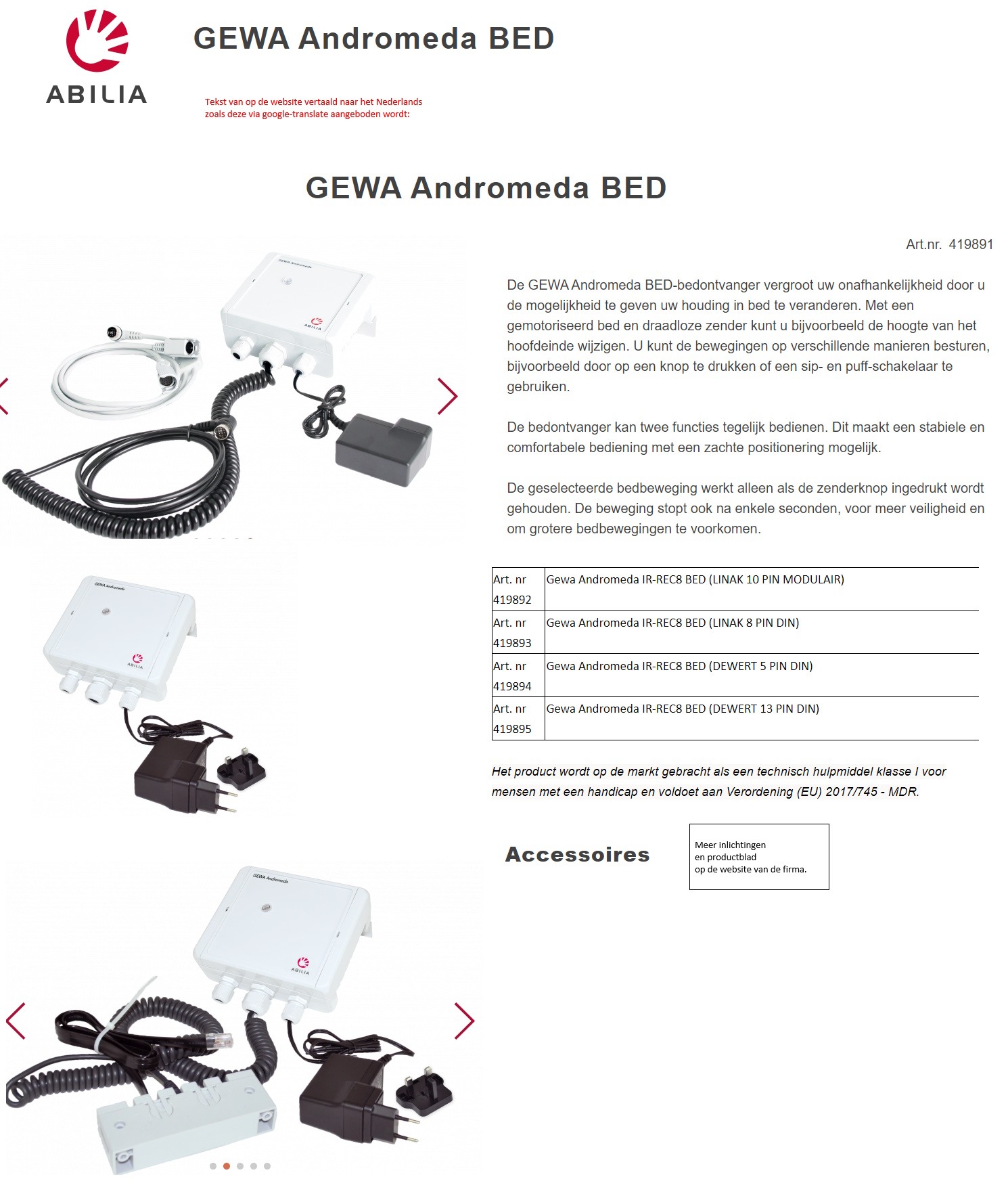 toegevoegd document 2 van Gewa Andromeda Bed  
