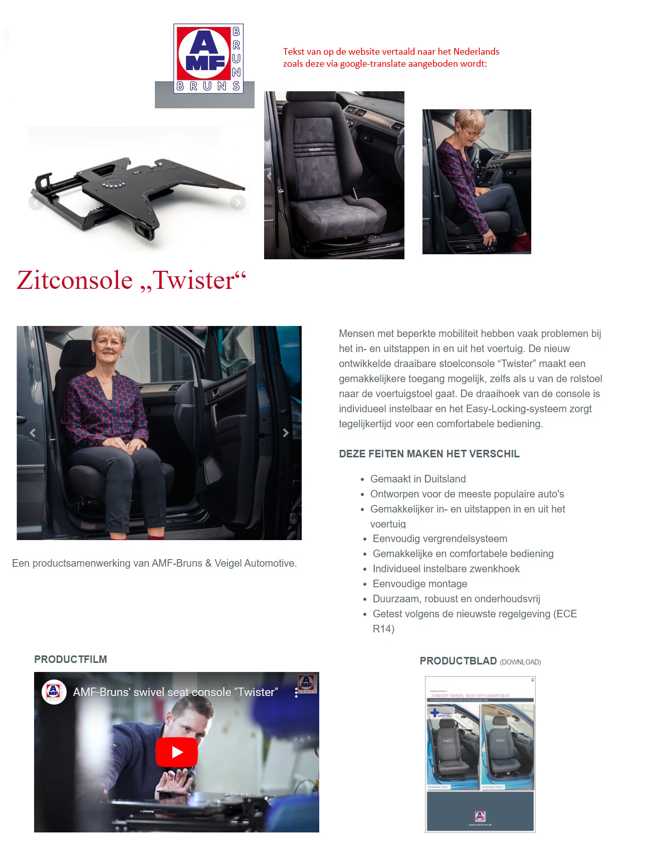 toegevoegd document 2 van AMF-Bruns / Veigel Twister swivel Seat Console  